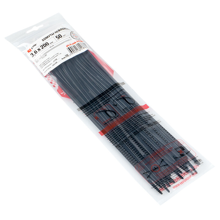 Стяжка кабельная (хомут)  200 x 3,6 мм черная (50шт) FlexLock PROxima