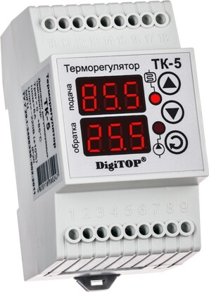 Терморегулятор ТК-5 для систем электрообогрева, монт. на DIN-рейке 35 мм, 4,5А/4,5А, 220В 50Гц