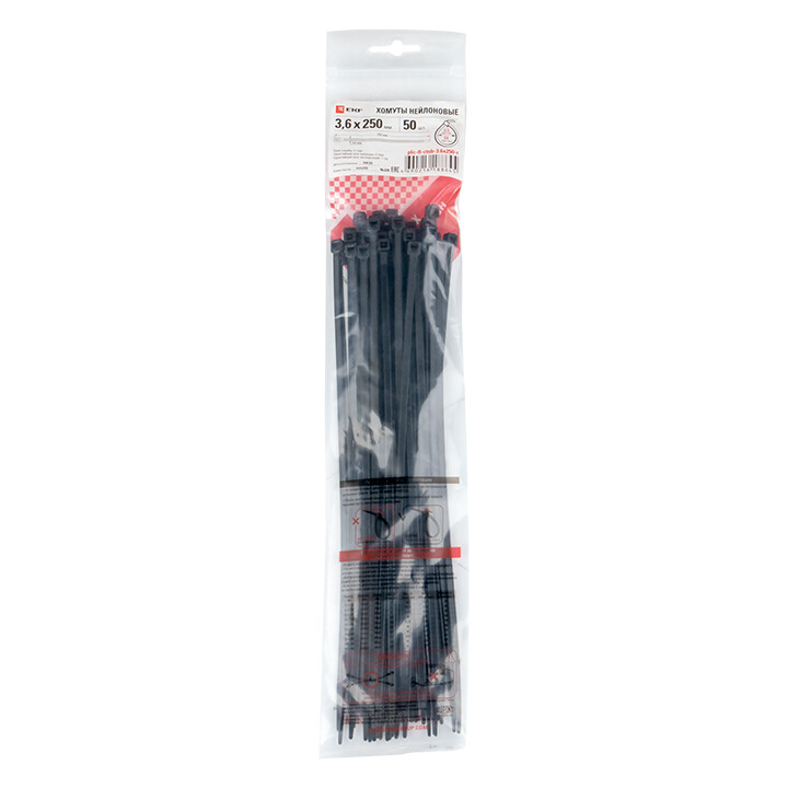 Стяжка кабельная (хомут)  250 x 3,6 мм черная (50шт) FlexLock PROxima