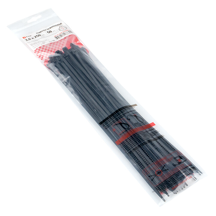 Стяжка кабельная (хомут)  250 x 3,6 мм черная (50шт) FlexLock PROxima